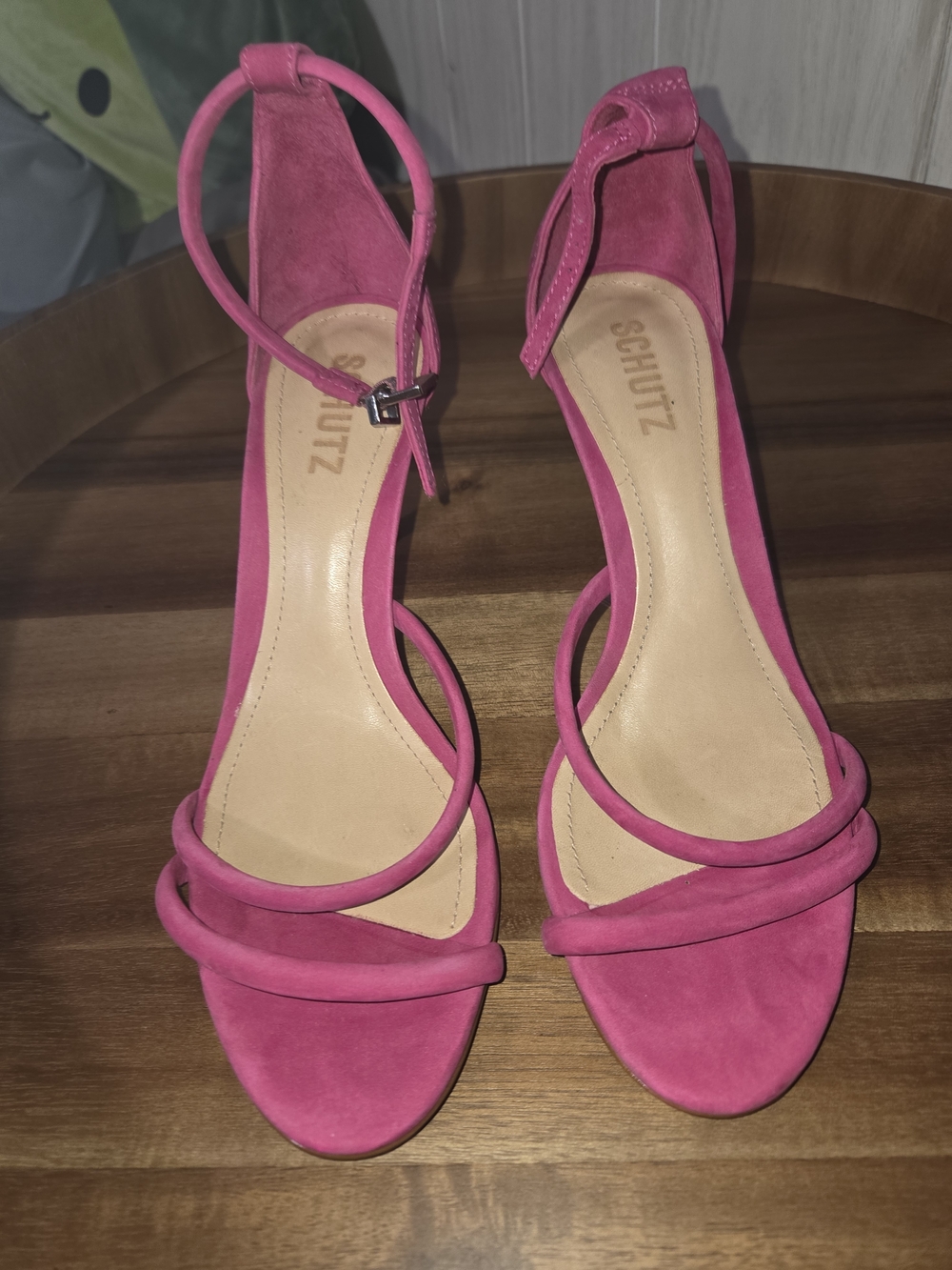 SCHUTZ Hot Pink Suede Strappy Ankle‑Wrap Heels